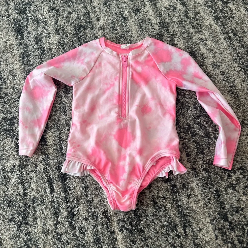Cherry Print and Tie-Dye Kids One Piece Swim Set Zip size 3